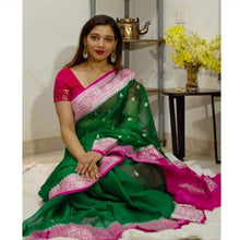 Load image into Gallery viewer, Dark Green and Red Pure Khaddi Chiffon sarees
