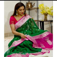 Load image into Gallery viewer, Dark Green and Red Pure Khaddi Chiffon sarees
