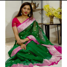 Load image into Gallery viewer, Dark Green and Red Pure Khaddi Chiffon sarees
