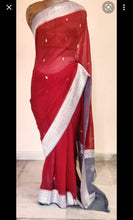 Load image into Gallery viewer, Red and Grey Pure Khaddi Chiffon sarees
