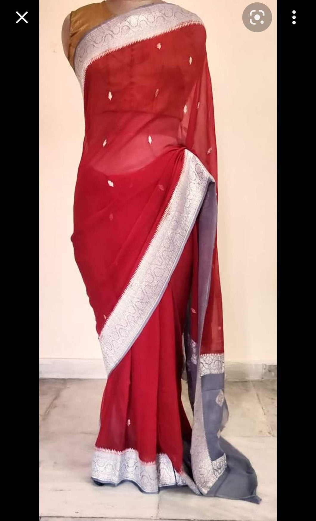 Red and Grey Pure Khaddi Chiffon sarees