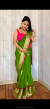 Load image into Gallery viewer, Parrot green and Pink Pure Kora organza sarees
