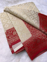 Load image into Gallery viewer, Cream and Red Chex Semi Georgette sarees
