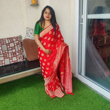 Load image into Gallery viewer, Red Banarasi satin sarees
