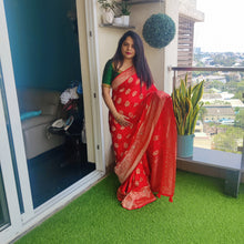 Load image into Gallery viewer, Red Banarasi satin sarees
