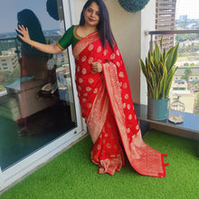 Load image into Gallery viewer, Red Banarasi satin sarees
