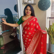 Load image into Gallery viewer, Red Banarasi satin sarees
