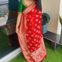 Load image into Gallery viewer, Red Banarasi satin sarees
