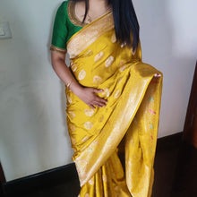 Load image into Gallery viewer, Masturd Yellow Meenakri Banarasi satin sarees
