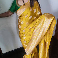 Load image into Gallery viewer, Masturd Yellow Meenakri Banarasi satin sarees
