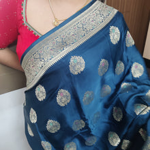 Load image into Gallery viewer, Ink Blue  Meenakri Banarasi satin sarees
