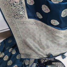 Load image into Gallery viewer, Ink Blue  Meenakri Banarasi satin sarees
