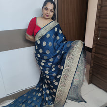 Load image into Gallery viewer, Ink Blue  Meenakri Banarasi satin sarees
