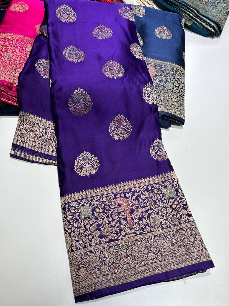 Purple Meenakri Banarasi satin sarees