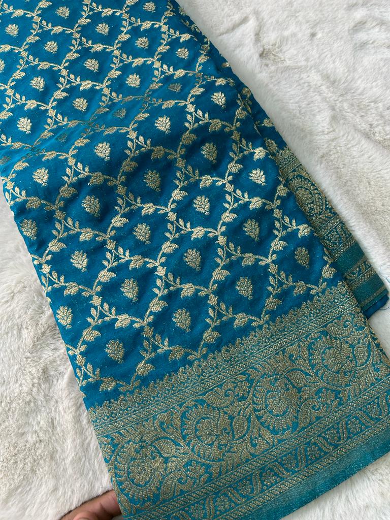 Blue chex Semi Georgette sarees