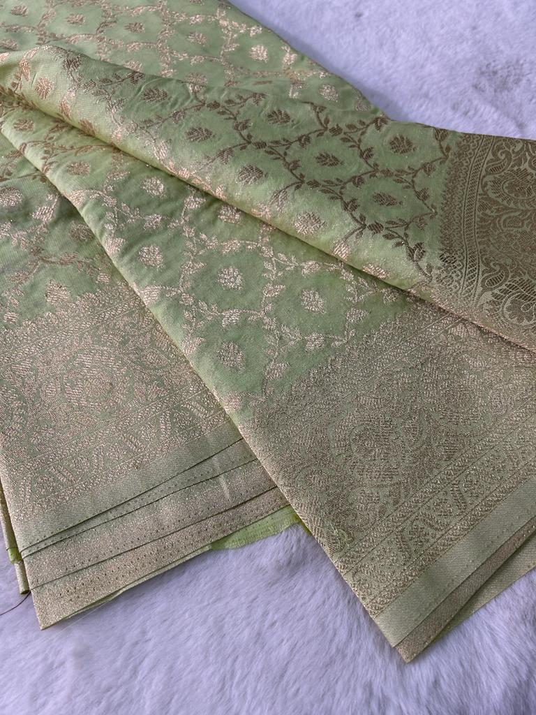 Pista green  Chex Semi Georgette sarees