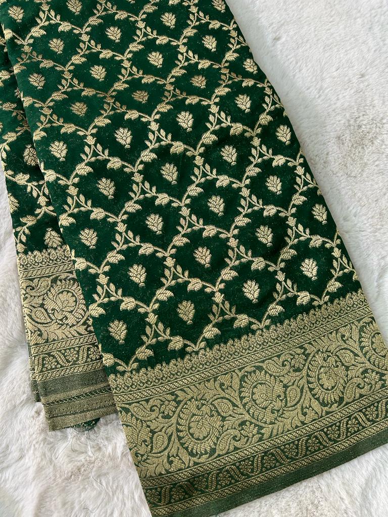 Bottle Green  Chex Semi Georgette sarees