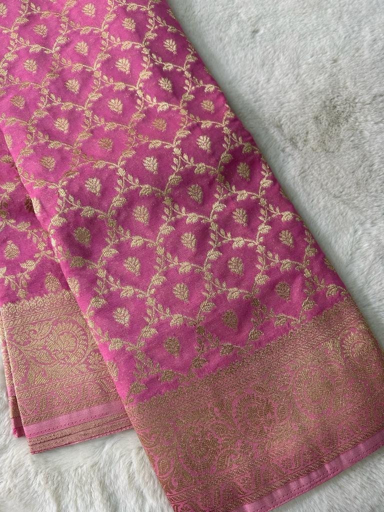 Baby pink Chex Semi Georgette sarees