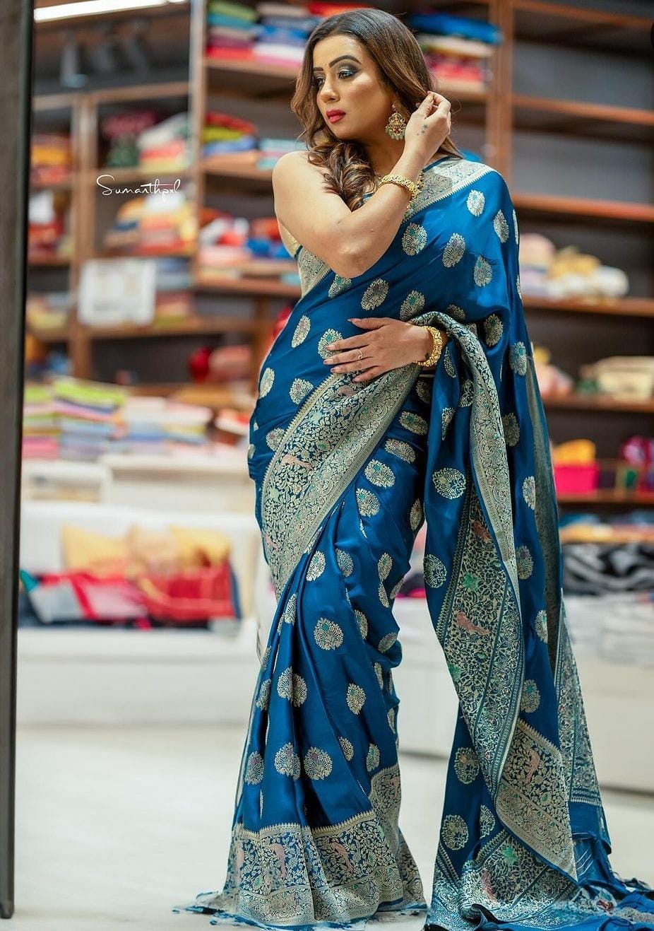 Ink Blue  Meenakri Banarasi satin sarees