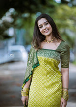 Load image into Gallery viewer, Mehendi Green and dark green Chex Semi Georgette sarees
