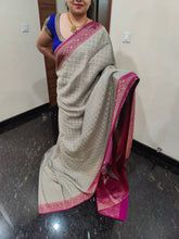 Load image into Gallery viewer, Grey n pink Chex Semi Georgette sarees
