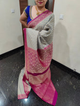 Load image into Gallery viewer, Grey n pink Chex Semi Georgette sarees
