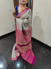 Load image into Gallery viewer, Grey n pink Chex Semi Georgette sarees
