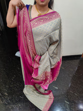 Load image into Gallery viewer, Grey n pink Chex Semi Georgette sarees
