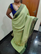 Load image into Gallery viewer, Pista green and dark green Chex Semi Georgette sarees
