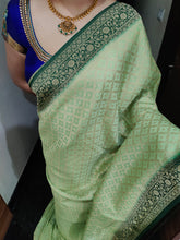 Load image into Gallery viewer, Pista green and dark green Chex Semi Georgette sarees
