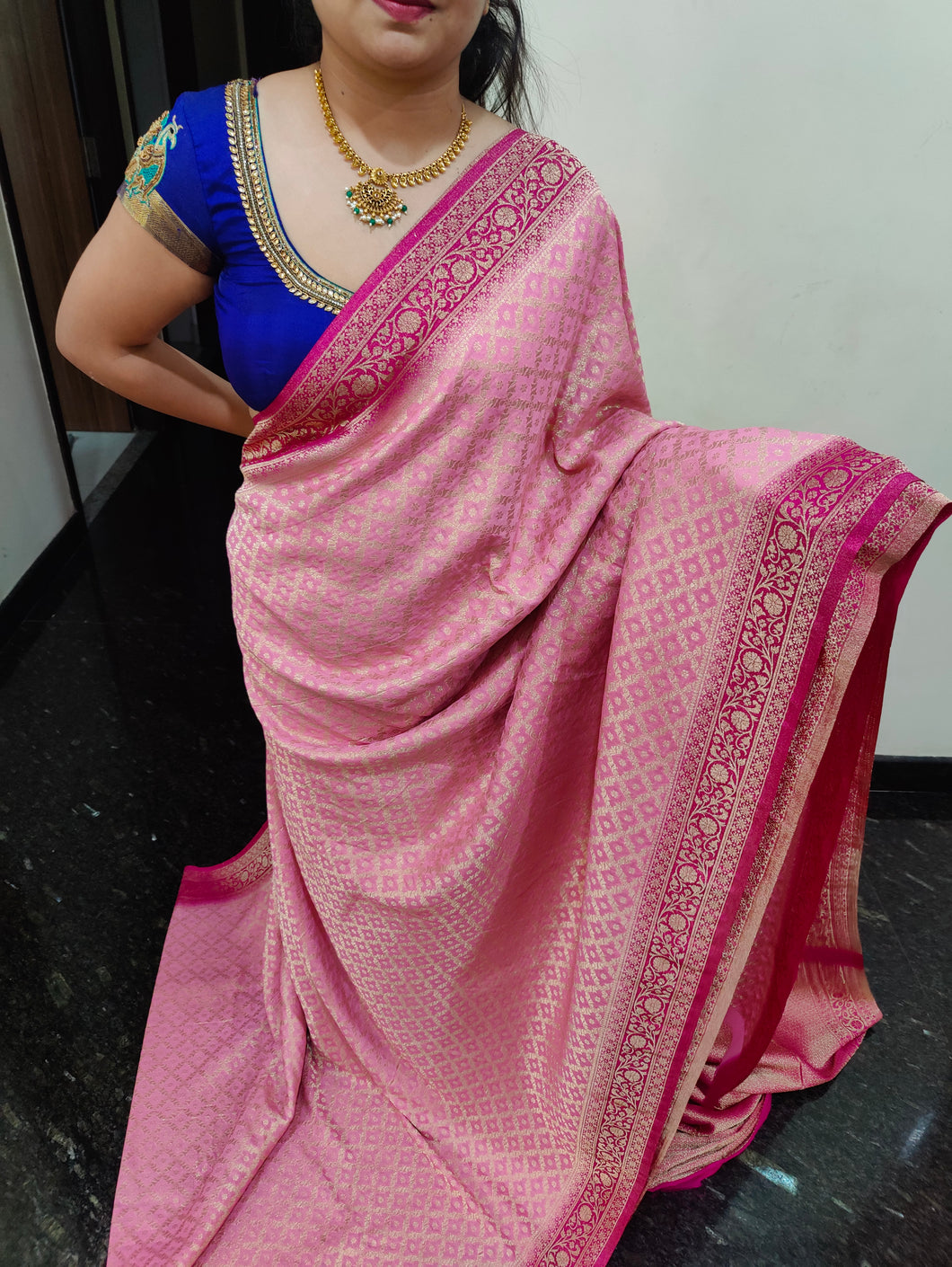 Maroon and Pink Chex Semi Georgette sarees