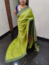 Load image into Gallery viewer, Mehendi Green and dark green Chex Semi Georgette sarees
