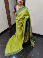 Load image into Gallery viewer, Mehendi Green and dark green Chex Semi Georgette sarees
