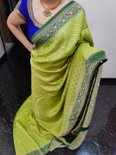 Load image into Gallery viewer, Mehendi Green and dark green Chex Semi Georgette sarees
