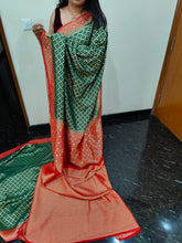 Load image into Gallery viewer, Green and Red  Chex Semi Georgette sarees
