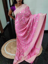 Load image into Gallery viewer, Baby Pink Designer Jaal Crepe Georgette Saree
