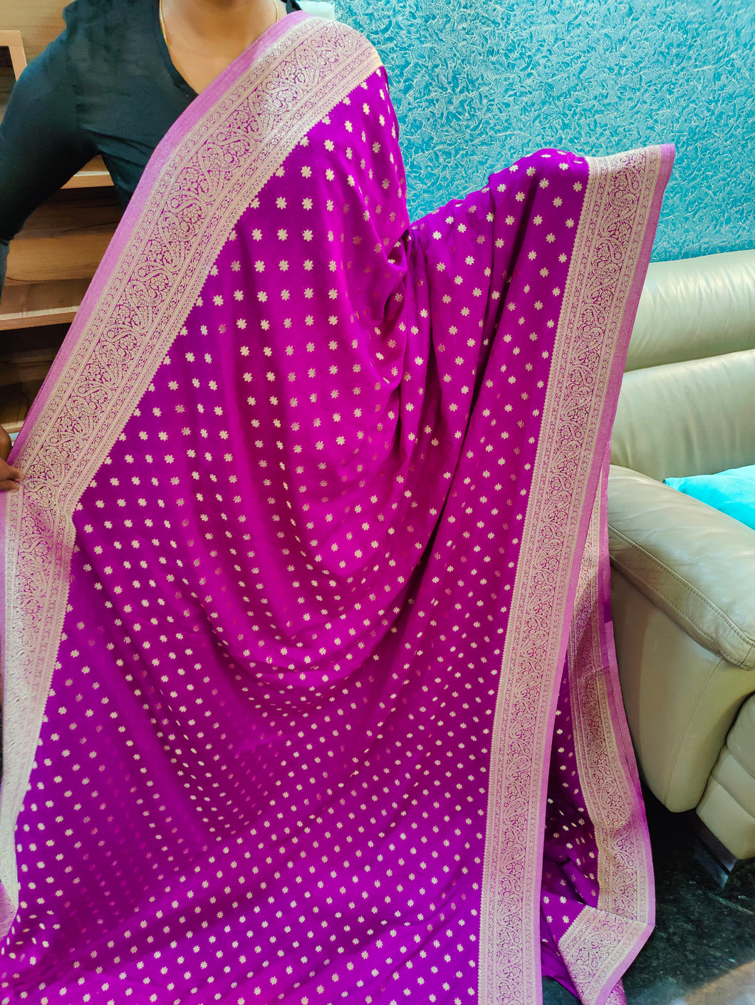 Purple Desinger Soft Georgette Star sarees