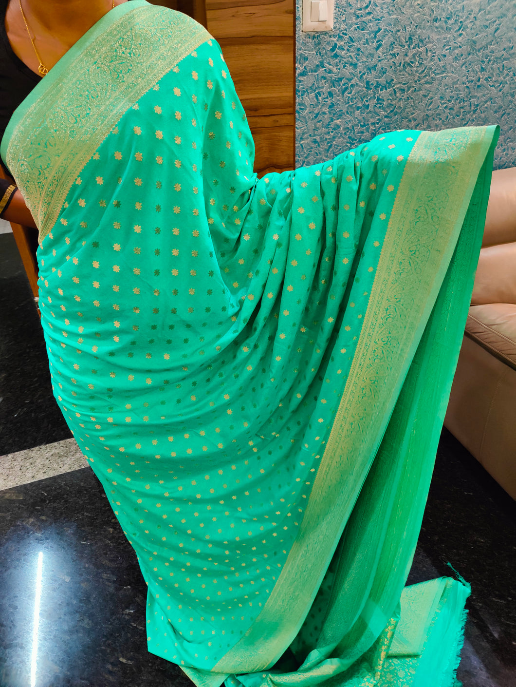 Pastel green Desinger Soft Georgette Star sarees