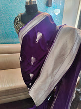 Load image into Gallery viewer, Purple  Bird Banarasi Satin Sarees
