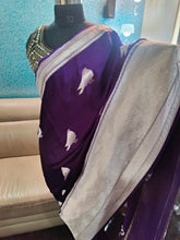 Load image into Gallery viewer, Purple  Bird Banarasi Satin Sarees
