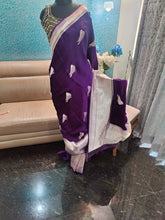 Load image into Gallery viewer, Purple  Bird Banarasi Satin Sarees
