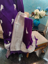 Load image into Gallery viewer, Purple  Bird Banarasi Satin Sarees
