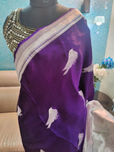 Load image into Gallery viewer, Purple  Bird Banarasi Satin Sarees
