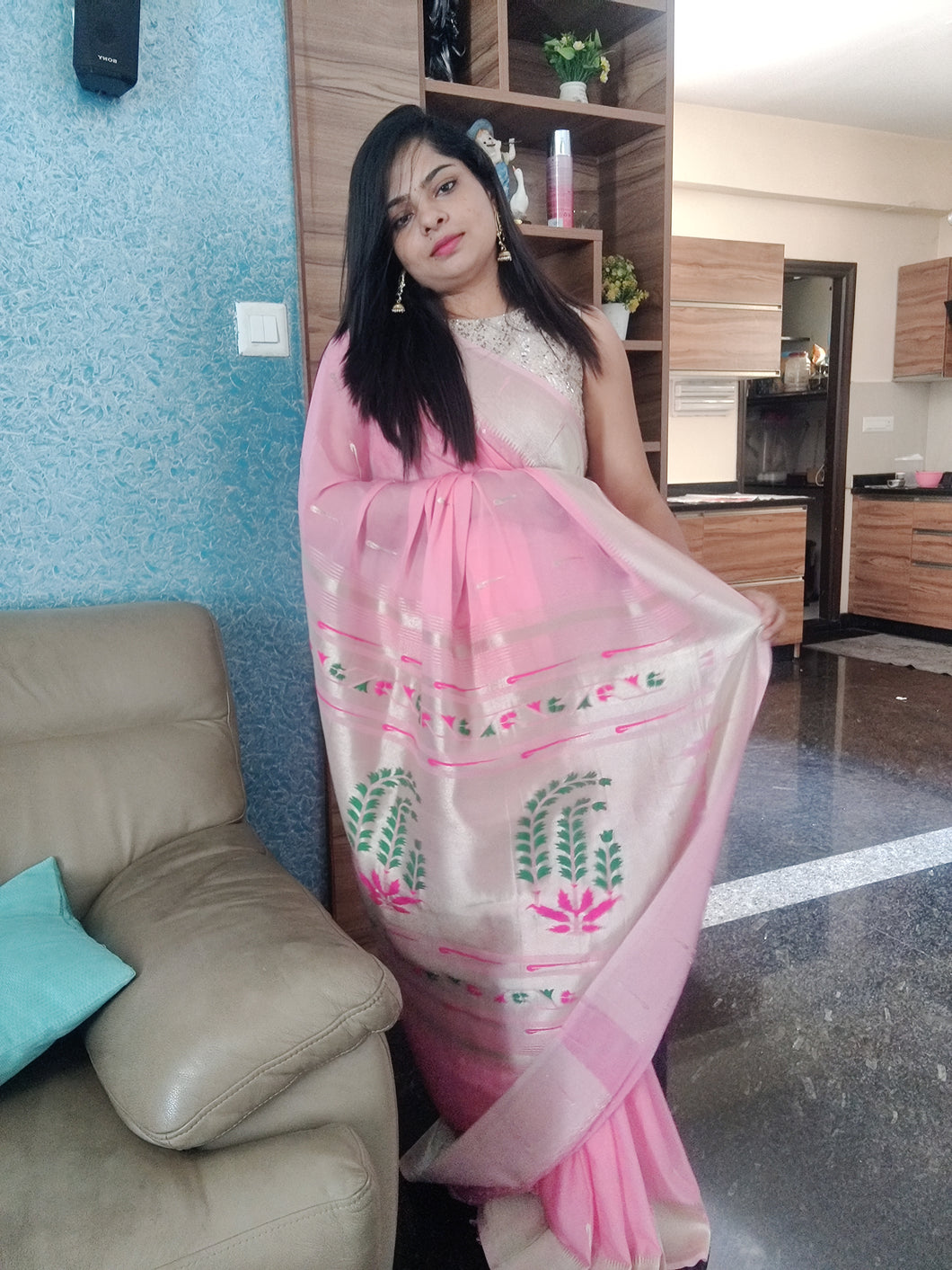 Baby Pink Paithani Georgette Silk sarees