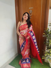 Load image into Gallery viewer, Red floral ikkat print  patola sarees
