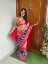 Load image into Gallery viewer, Red floral ikkat print  patola sarees
