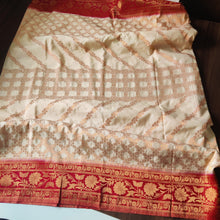 Load image into Gallery viewer, Cream and Maroon Designer soft silk saree
