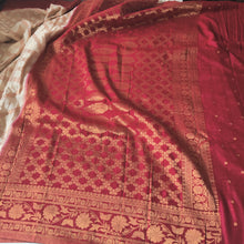 Load image into Gallery viewer, Cream and Maroon Designer soft silk saree
