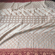 Load image into Gallery viewer, Cream and Maroon Designer soft silk saree
