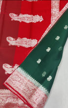 Load image into Gallery viewer, Dark Green and Red Pure Khaddi Chiffon sarees
